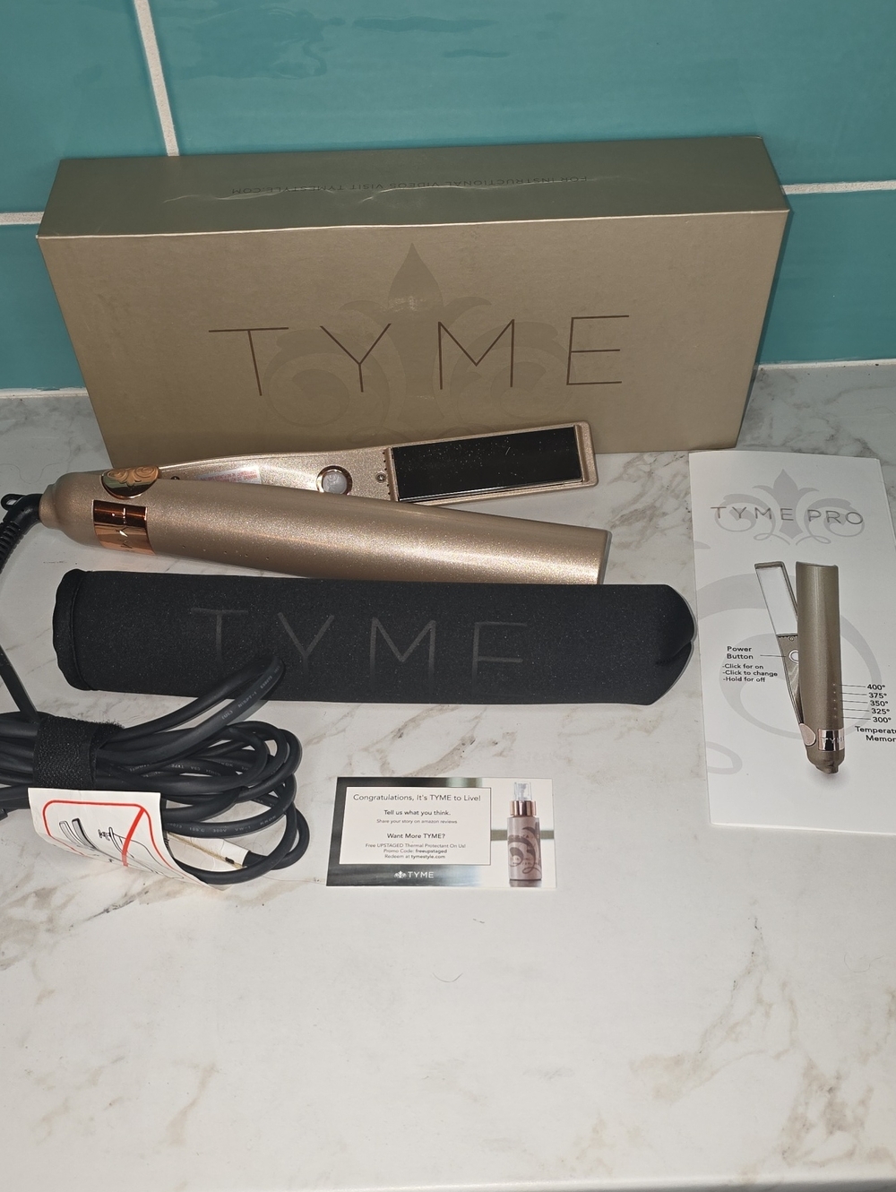 TYME Metallic Gold Hair Straightener with Black Heat Sleeve